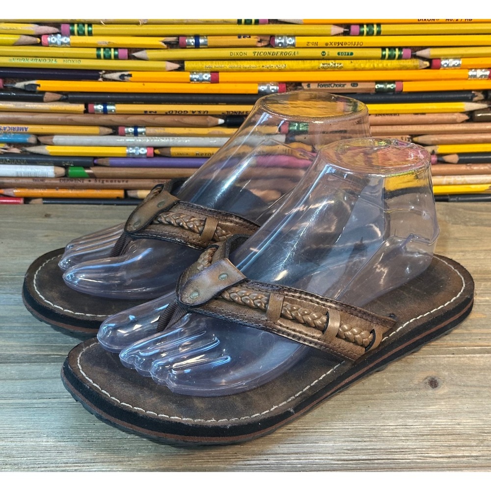 Clarks Flip Flop Sandals Braided Leather Thong Womens 7 Brown